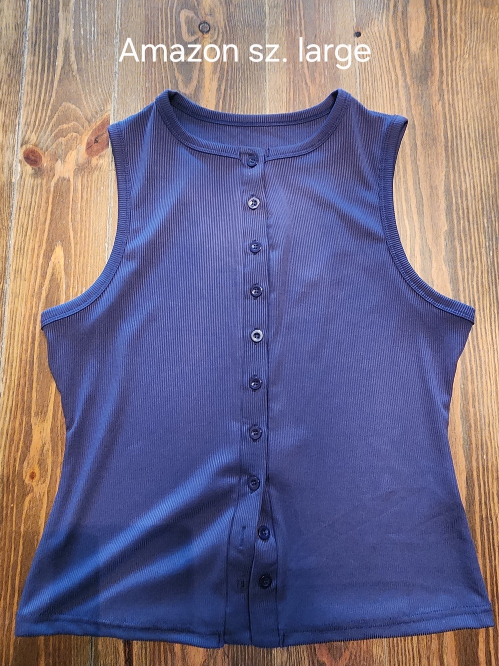 Amazon Women's Navy Ribbed Button-Front Tank